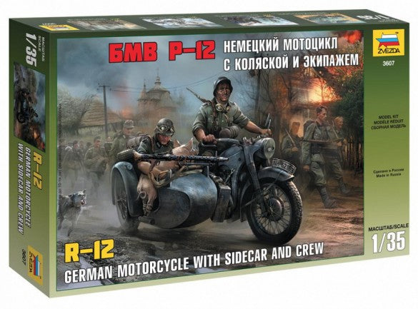 Zvezda 3607 1/35 German R12 Motorcycle w/Sidecar & 3 Crew