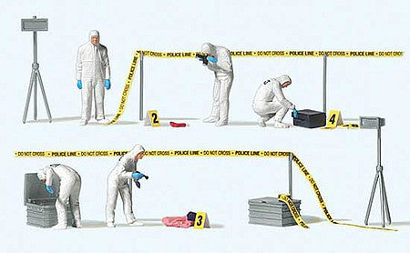 Preiser 10800 HO Scale Crime Scene Investigation -- 5 Figures, Detail Accessories