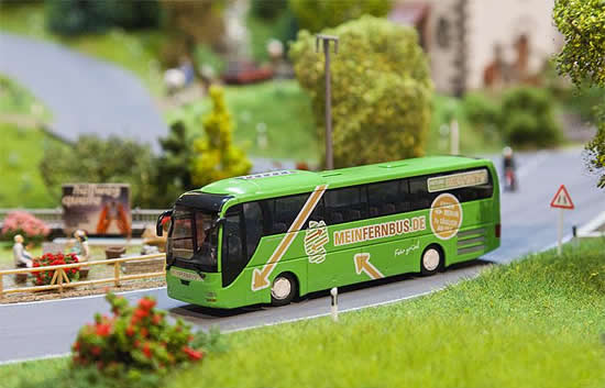 Faller 161496 HO Scale MAN Lions Bus - Car System -- MeinFernbus (green, gold, white)