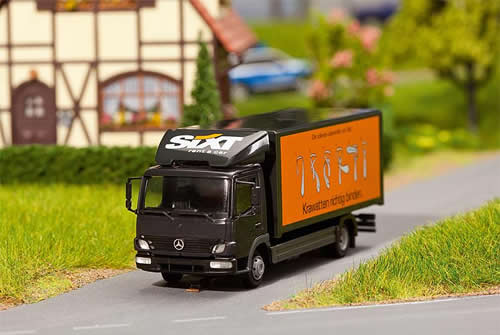 Faller 161561 HO Scale Mercedes-Benz Atego Box Truck - Car System -- Sixt (black, orange, German Lettering)