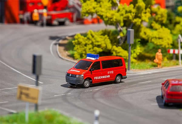 Faller 161563 HO Scale Operating Volkswagen T5 Passenger Van - Car System -- Fire Department (red, German Lettering)