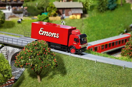 Faller 161584 HO Scale Mercedes-Benz SK Box Truck - Car System -- Emons (red, ivory, black)