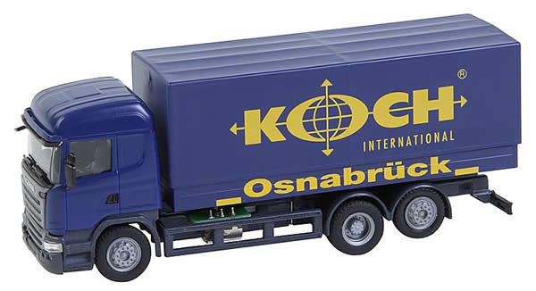 Faller 161595 HO Scale Scania R 13 HL Box-Body Delivery Truck - Car System -- Koch (blue, yellow, German Lettering)
