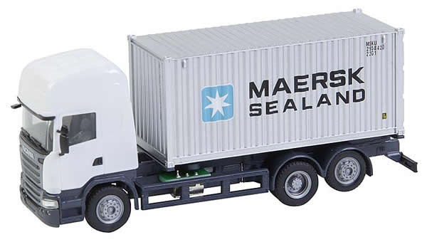 Faller 161598 HO Scale Scania R 13 TL Container Truck w/Load - Car System -- Maersk Sealand (white Tracto:, gray, black & blue Container)