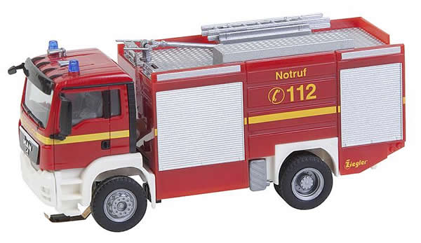 Faller 161599 HO Scale MAN TGS TLF Fire Engine - Car System -- Fire Department (red, white, yellow, German Lettering)