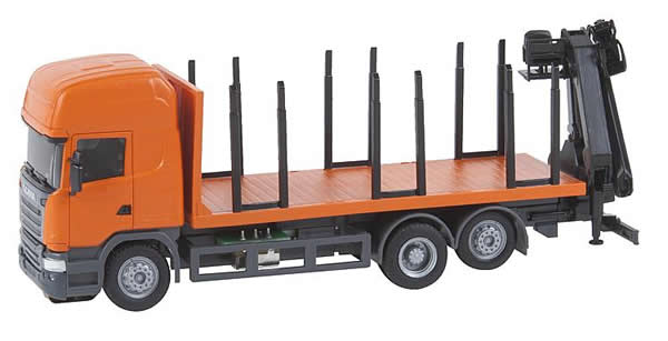 Faller 161634 HO Scale Operating Scania R13 Pulpwood/Logging Truck w/Crane - Car System -- Orange