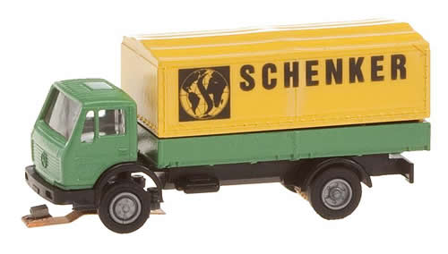 Faller 162051 N Scale Car System Wiking Mercedes-Benz SK Operating Delivery Truck - Assembled -- Schenker (green, yellow)