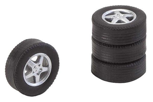Faller 163114 HO Scale Tires & Rims - Car System -- Fits Wiking VW Touareg, Herpa Porsche Cayenne & City Tourist Train Starter S