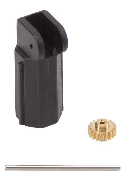 Faller 163502 All Scale Motor Bracket, 15/16" 24mm Axle & Gear - Car System -- Fits 1/4" 7mm Diameter Motor, Module 0.3 Z18