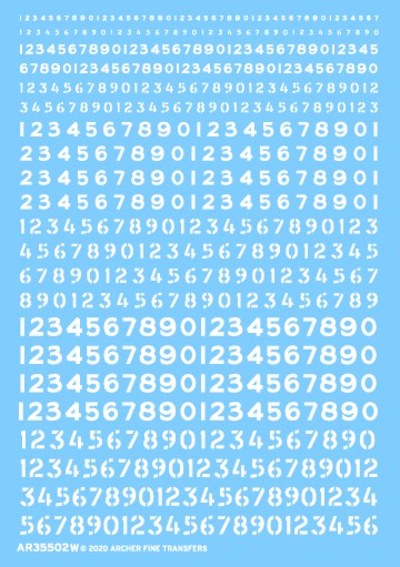Archer Fine Transfers 35502W Waterslide Decal: 1/35 Generic Stencil & Non-Stencil Style Numbers (White)