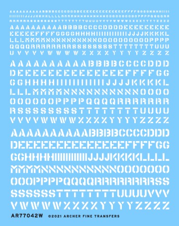 Archer Fine Transfers 77042W Waterslide Decal: Generic Stencil Style Lettering (White) (Various Scales)