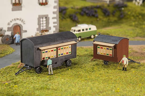 Faller 180385 HO Scale Wooden Beekeeper's Trailers - Laser-Cut Wood Kit -- 2 Different Trailers