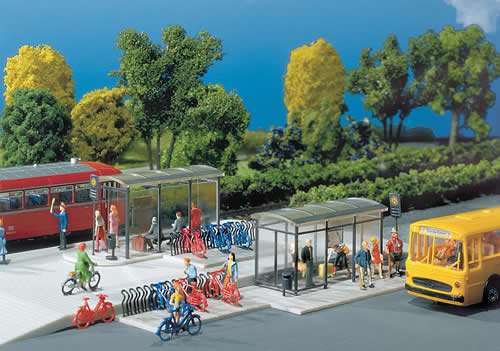 Faller 180553 HO Scale Modern Bus Shelters (2) & Bicycle Racks (2)