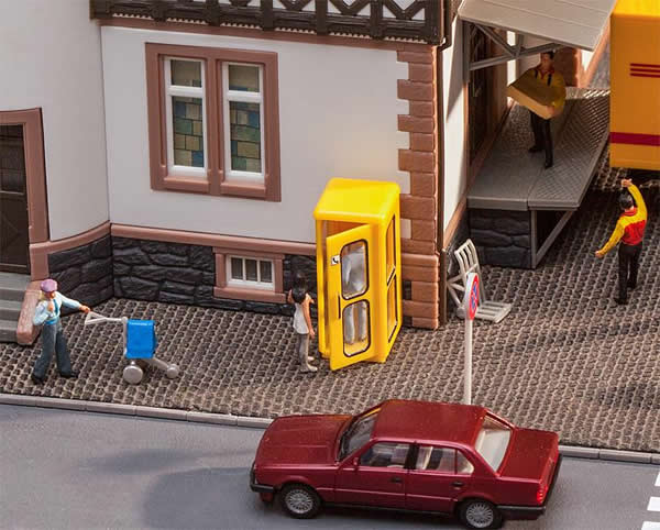 Faller 180955 HO Scale German Post Office Telephone Booth -- Assembled (yellow) 9/16 x 1/2 x 1-1/8" 1.4 x 1.3 x 2.8cm