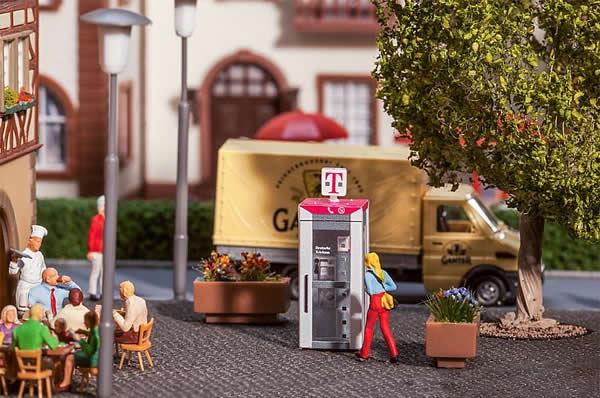 Faller 180956 HO Scale Telecom-Style Telephone Booth -- Assembled - Gray, Red, 1/2 x 1/2 x 1-5/16" 1.2 x 1.2 x 3.4cm