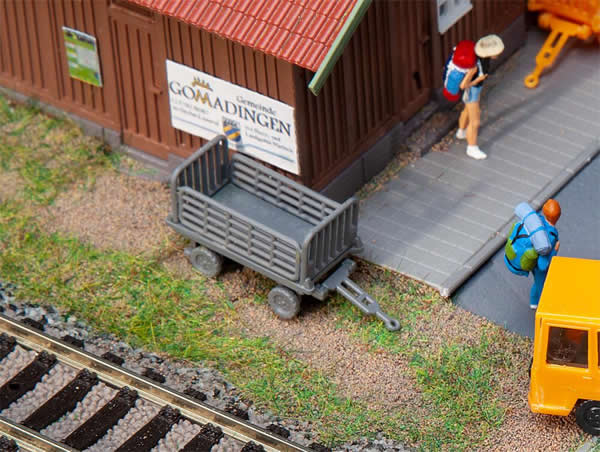 Faller 180990 HO Scale Station Platform Baggage Wagon Luggage Trailer - Kit -- Gray pkg(2)