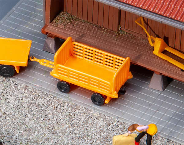 Faller 180991 HO Scale Station Platform Baggage Wagon Luggage Trailer - Kit -- Orange pkg(2)