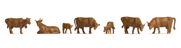 Noch 18216 HO Scale Cows -- Brown pkg(7)