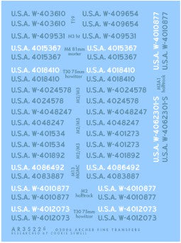 Archer Fine Transfers 35226 1/35 M2/M3 & Variant Halftrack Registration Codes