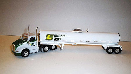 Trucks 'N Stuff TNS128 HO Scale Kenworth T680 Day-Cab Tractor with Food-Grade Trailer - Assembled -- Lynden Milky Way (white, green, yellow)