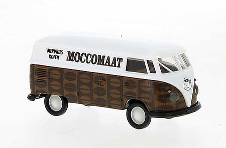 Brekina 32724 HO Scale 1960-1963 Volkswagen T1b Cargo Van with Rear Windows - Assembled -- Moccomaat Koffie (white, brown, Dutch Lettering)