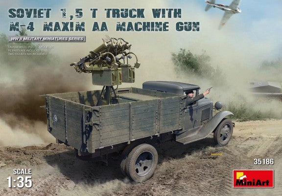 Miniart Models 35186 1/35 Soviet 1.5-Ton Cargo Truck w/M4 Maxim AA Machine Gun & 2 Crew
