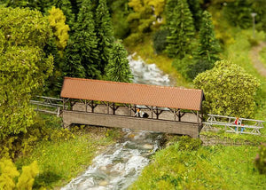 Faller 222574 N Scale Roofed/Covered Pedestrian Bridge -- Laser-Cut Wood Kit - 3-1/2 x 3/4 x 1-9/16" 8.9 x 2 x 4cm