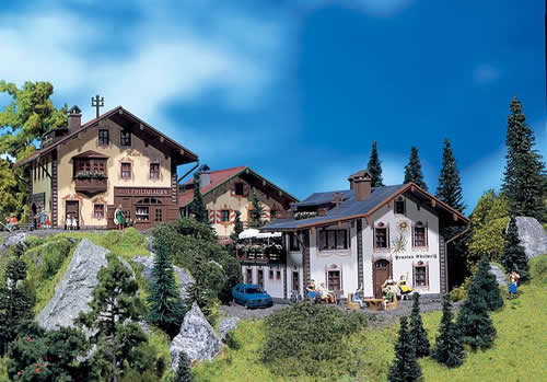 Faller 232234 N Scale Alpine Boarding House w/Accessories -- 3-13/64 x 3-13/64 x 2" 8 x 8 x 5cm