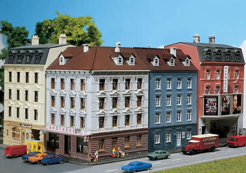 Faller 232262 N Scale Corner House - Weathered Model