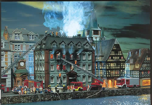 Faller 232300 N Scale Burning Tax Office w/16V AC Smoke Generator -- 10.6 x 7.3 x 9.8cm