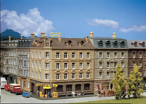 Faller 232305 N Scale Urban Post Office/Corner House - Painted/Weathered -- 5 x 3-15/16 x 4-1/2" 12.7 x 10 x 11.5cm