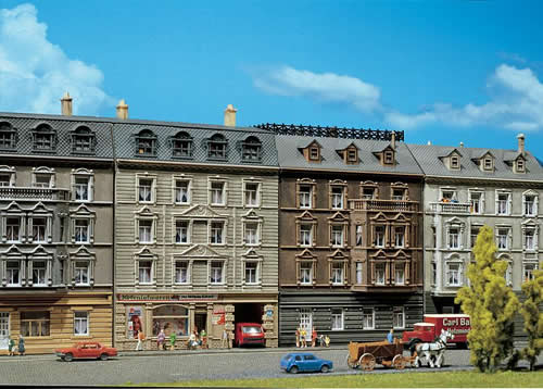Faller 232307 N Scale Two Town Houses - Painted/Weathered -- Each: 4 x 3-1/2 x 5" 10.1 x 8.8 x 12.8cm