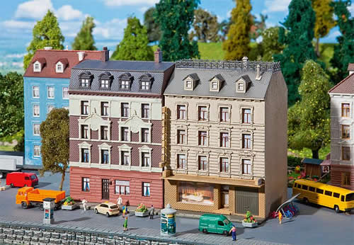 Faller 232312 N Scale Two Town Houses -- Kit - Each 3-5/8 x 3-3/8 x 5-1/4" 9.2 x 8.6 x 13.4cm