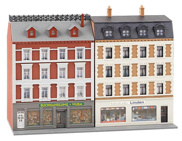 Faller 232389 N Scale 2 Renovated Townhouses with Shops -- Kit