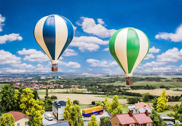 Faller 239006 N Scale Hot Air Balloon 2-Pack - Kit -- 1 Each Green and Beige; Blue and Beige