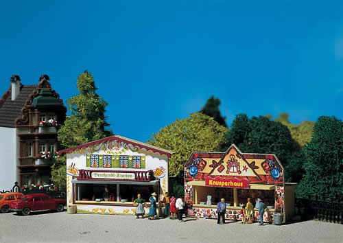Faller 242321 N Scale Concession Booths (Cookie & Fried Chicken Food Stands) -- Each: 2-1/8 x 3/4 x 1-1/2" 5.3 x 1.8 x 3.8cm