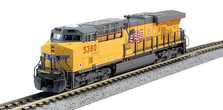 Kato 1768942 N Scale GE ES44AC GEVO - Standard DC -- Union Pacific 5377 (Armour Yellow, gray, red, US Flag, Building America Logo