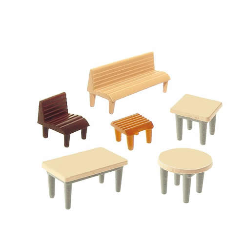 Faller 272440 N Scale Furniture -- 7 Tables, 24 Chairs, 12 Benches