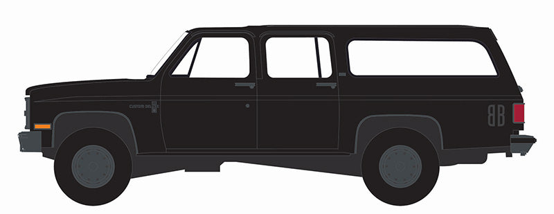 Greenlight 28150-D 1/64 Scale 1985 Chevrolet Suburban C10 Custom Deluxe Black Bandit