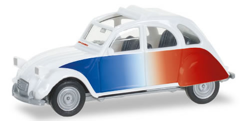Herpa 28783 HO Scale Citroen 2 CV Station Wagon - Assembled -- Corcorico (blue, white, red)