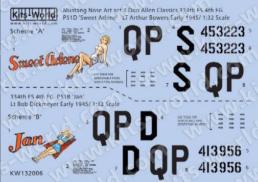 Warbird Decals (Kits World) 132006 1/32 P51D Sweet Arlene, Jan (D)