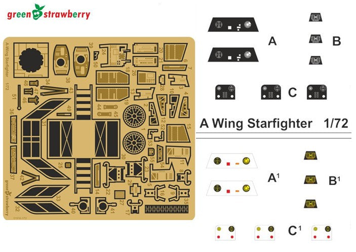 Green Strawberry 1916 1/72 Star Wars A-Wing Starfighter Detail Set for BAN (Photo-Etch)