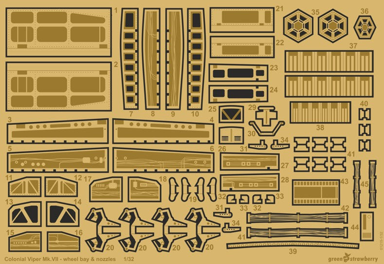 Green Strawberry 1215 1/32 Battlestar Galactica Colonial Viper Mk VII Wheel Bay & Nozzles for MOE (Photo-Etch)