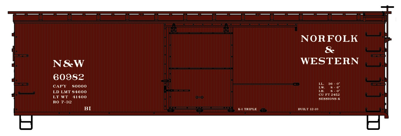 Accurail 1406 Ho 36'Ds Wood Boxcar N&W