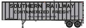 Trainworx 4043508 N Scale Flexi-Van 40' Exterior-Post Semi Trailer - Assembled -- Southern Railway 8 (silver, black, Billboard Containerized Freight)