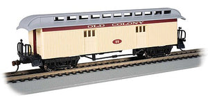 Bachmann 15306 HO Scale Old Time Wood Baggage with Round-End Clerestory Roof - Ready to Run -- Old Colony Railroad (yellow, red)