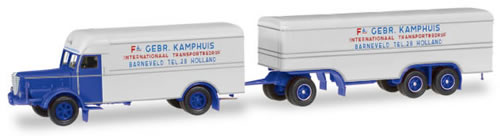 Herpa 306638 HO Scale Bussing 8000 Truck w/Van Trailer - Assembled -- Kamphuis (gray, blue, German Lettering)