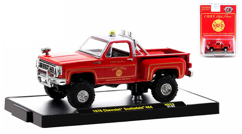 M2Machines 31500-HS23 1/64 Scale Chief High Flame - 1976 Chevrolet Scottsdale 4x4