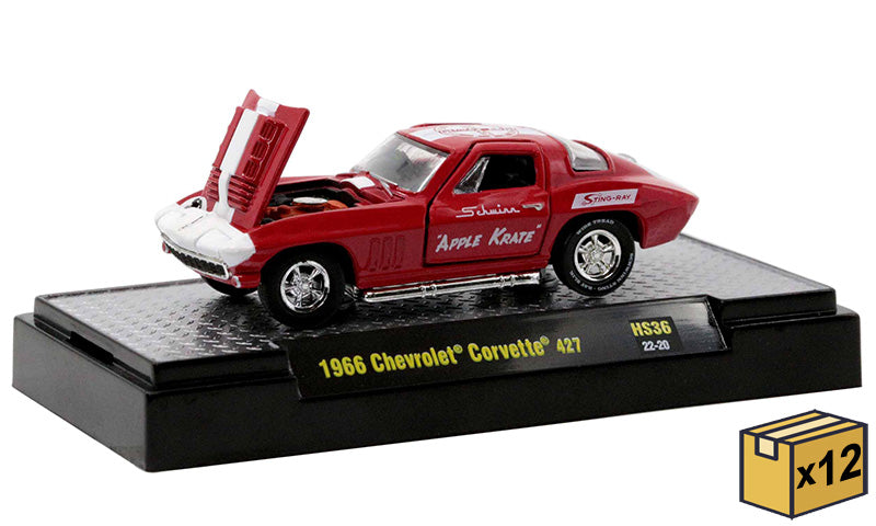 M2Machines 31500-HS36-CASE 1/64 Scale Schwinn Apple Krate - 1966 Chevrolet Corvette 427