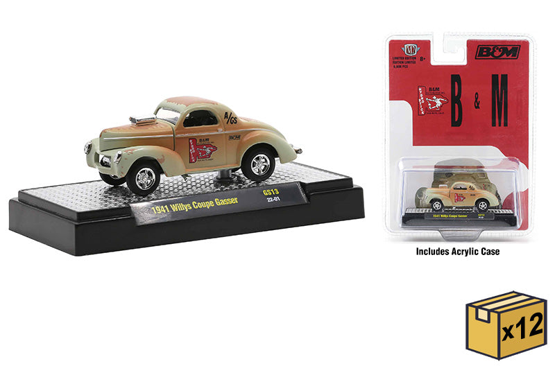 M2Machines 31600-GS13-CASE 1/64 Scale B&M Automotive - 1941 Willys Coupe Gasser